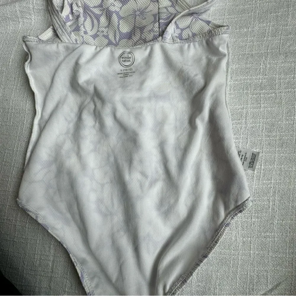 Wonder Nation Floral One Piece Swimsuit Hawaiian Purple White Swim SZ 10-12
